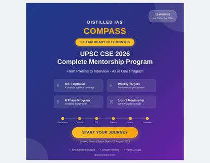 COMPASS - 12 Month Comprehensive Mentorship Program for UPSC CSE (Prelims, Mains and Optional)